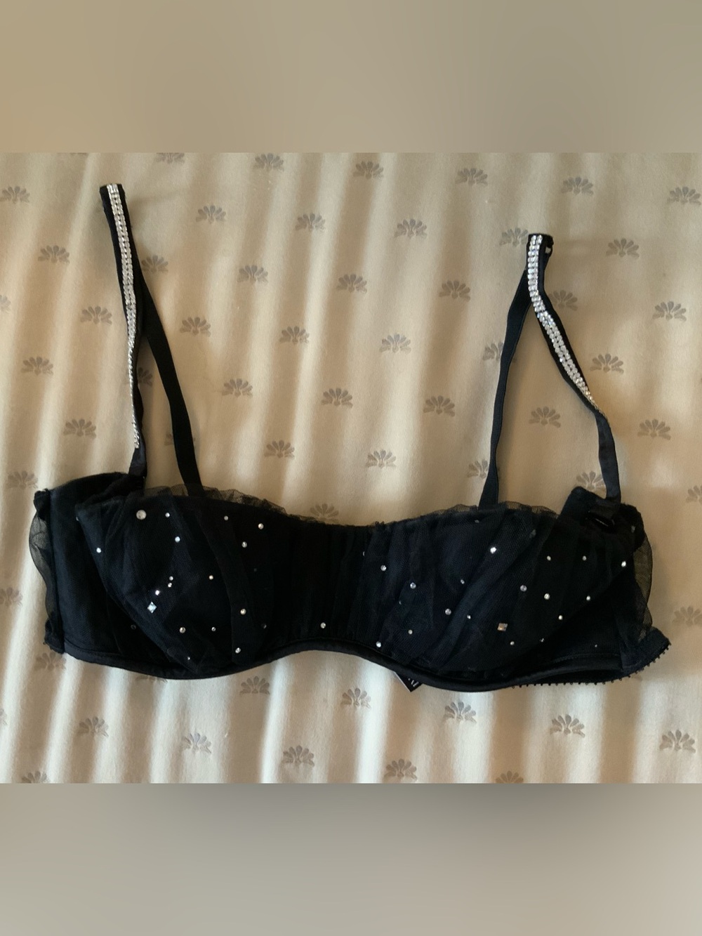 I.D. Sarrieri Black Swarovski Crystal Balconette Bra NWT